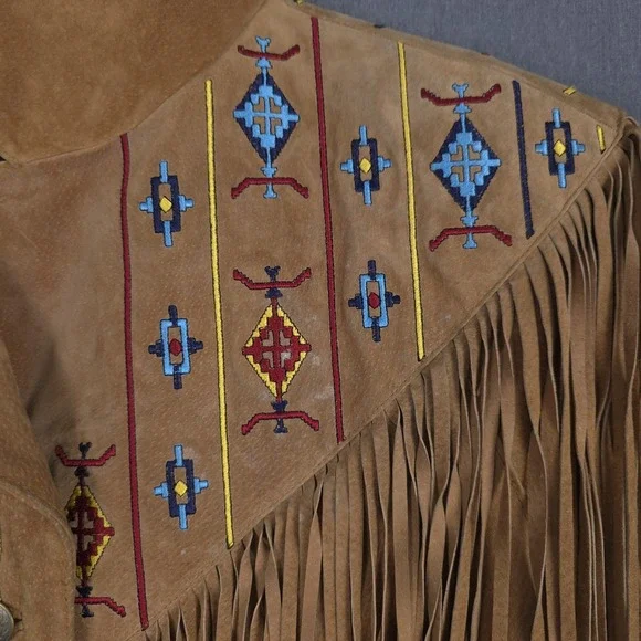 Lew Magram Western Jacket Womens XL Brown Suede Leather Embroidered Fringe Aztec - Picture 3 of 16
